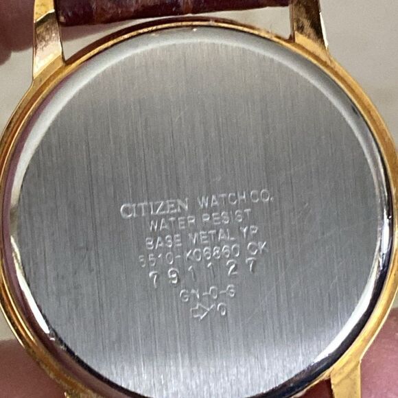 CITIZEN Quartz Watch Gold Tone Case Black Dial Original Croc Embossed Strap - Picture 5 of 12